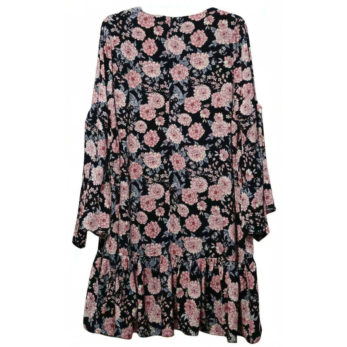 GLAMOROUS Women's Plus Size Black Peony Print Drop Waist Bell Sleeve Dress