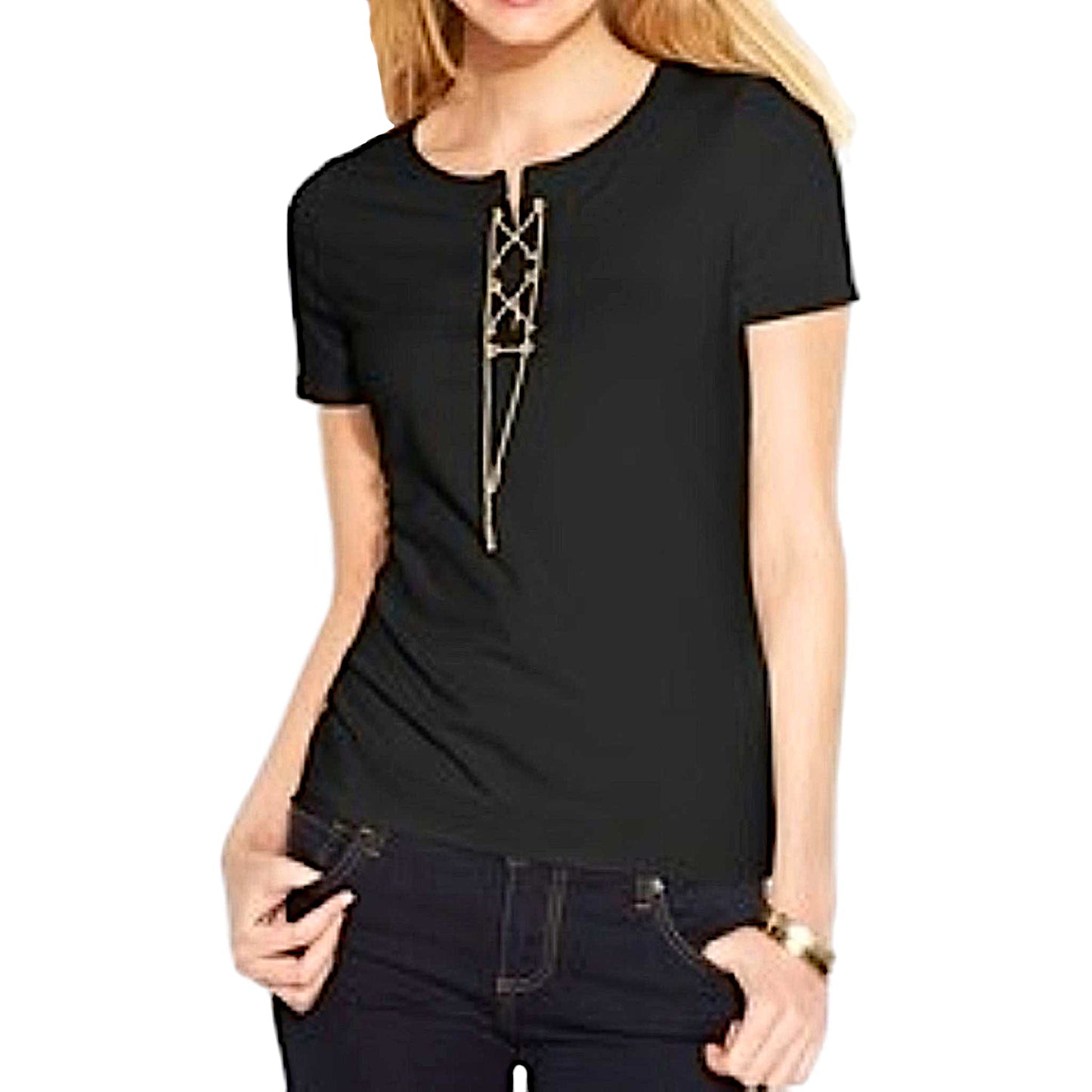 Anne Klein Women’s Camellia Short-Sleeve Lace-Up T-shirt