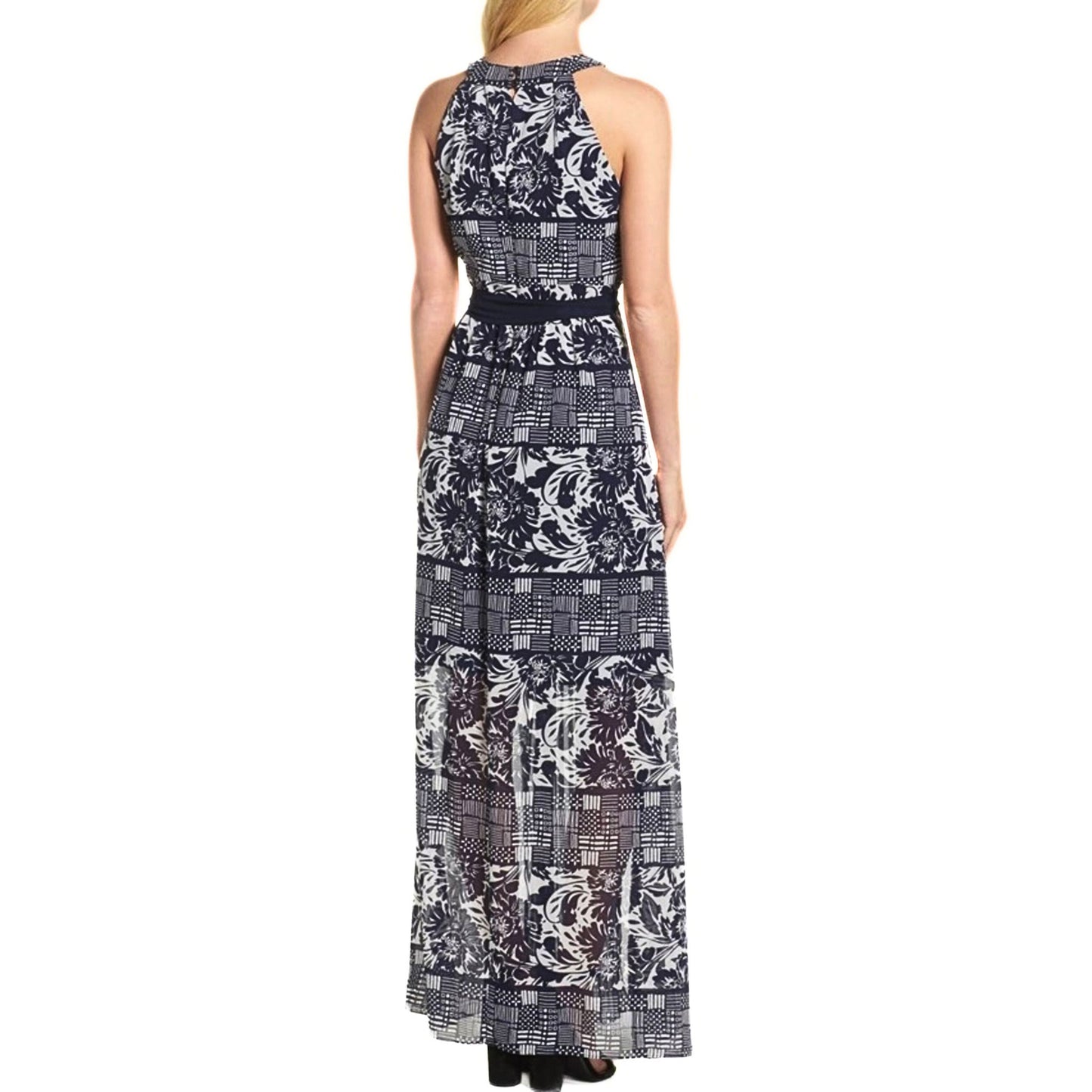 Vince Camuto Women’s Navy Blue/Ivory Chiffon Maxi Dress