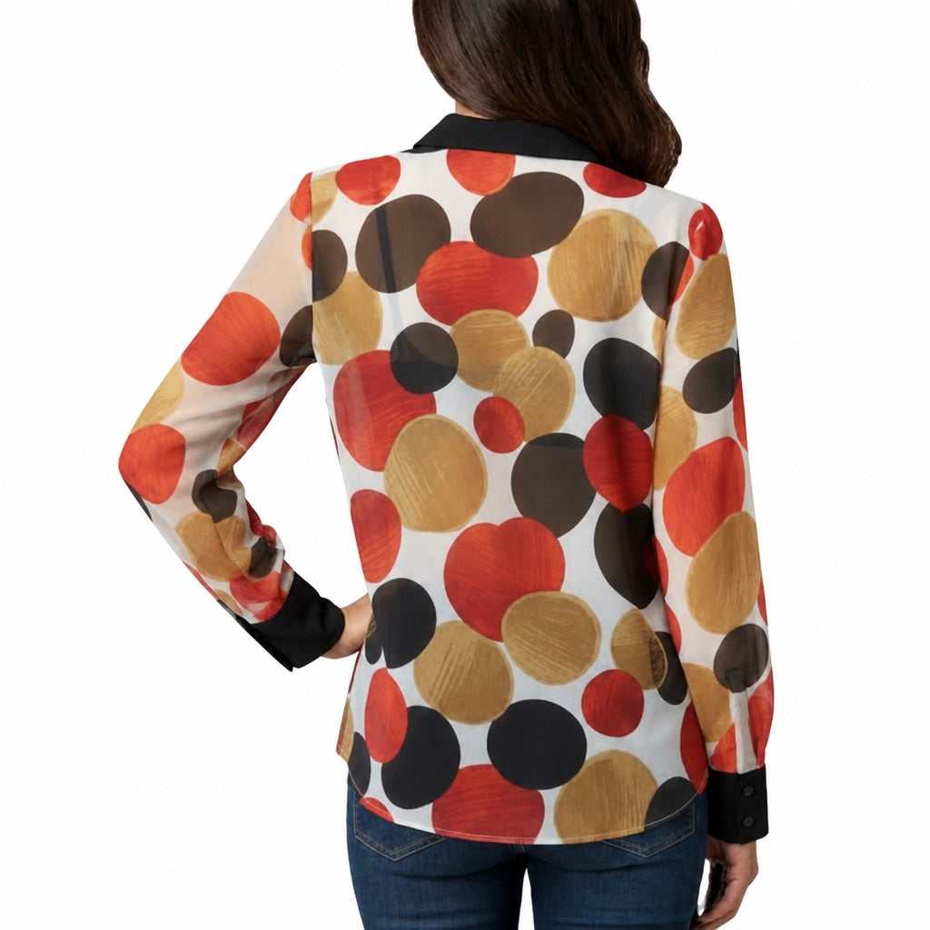 Anne Klein Women's Apple Cinnamon Sheer Circle-Print Blouse