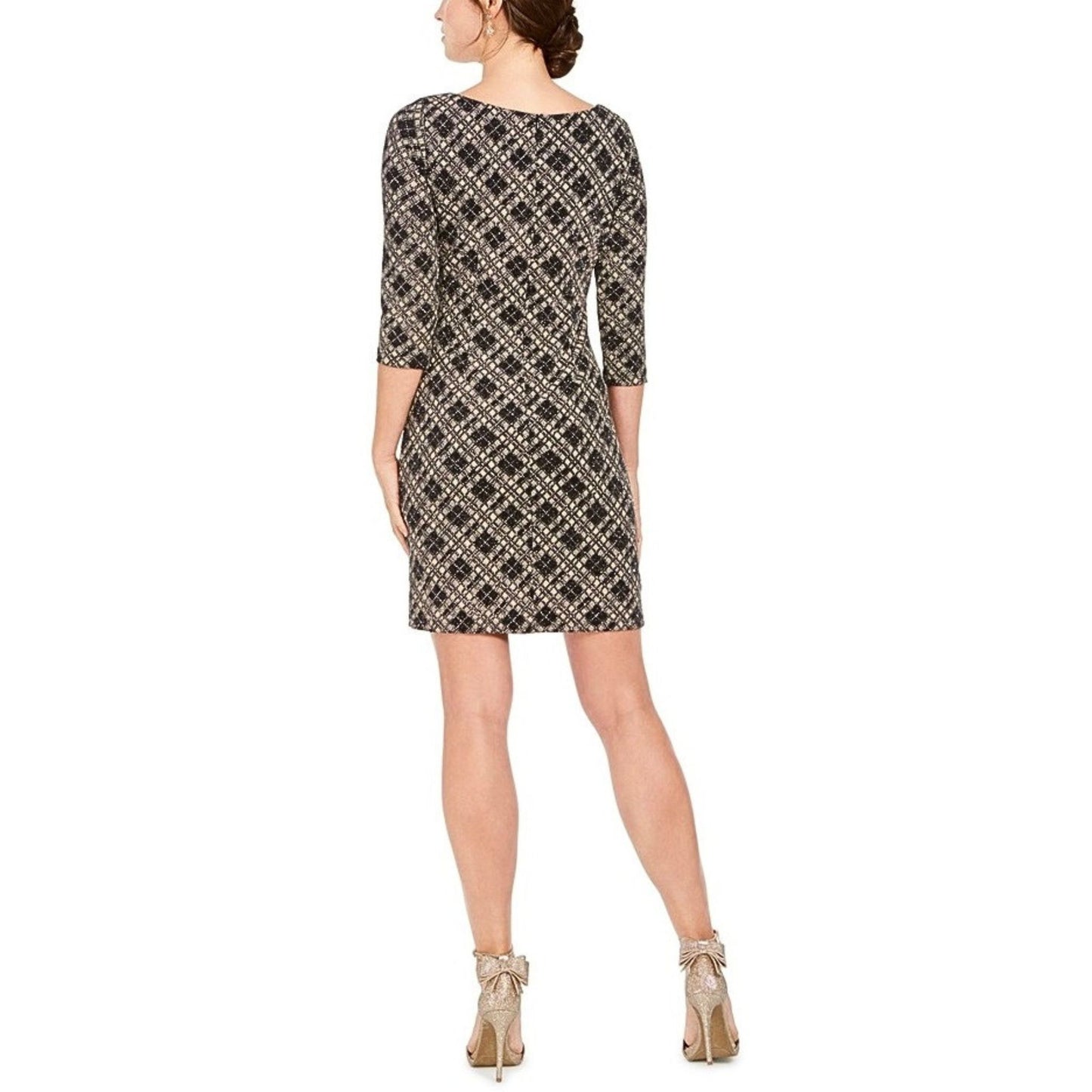 Vince Camuto Women's Black/Gold Plaid Metallic Sheath Dress