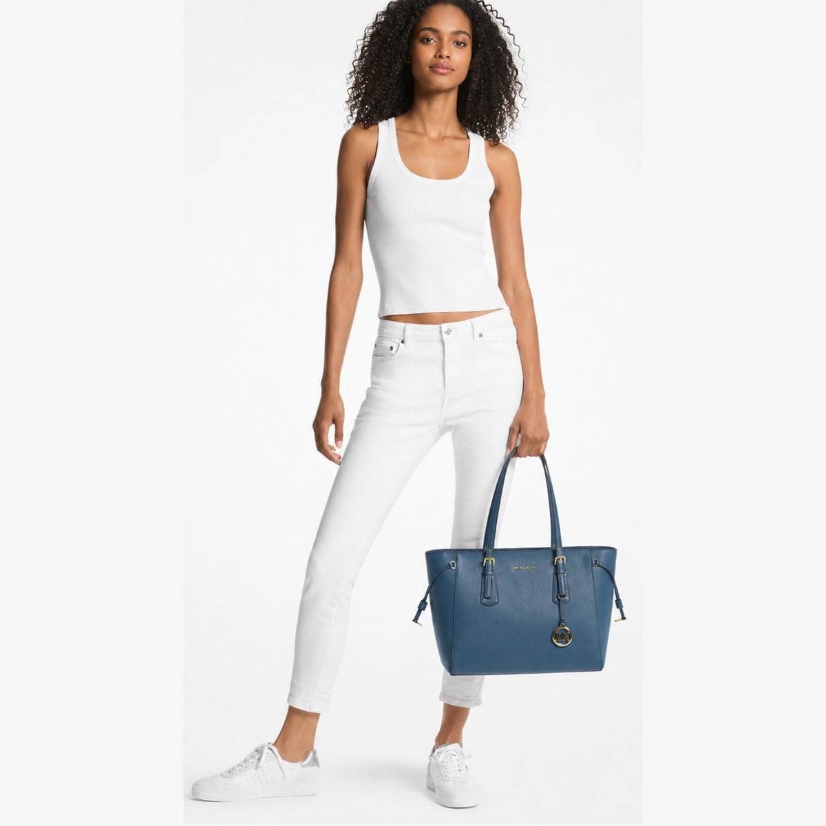 MICHAEL Michael Kors Voyager Dark Chambray Medium Logo Tote Bag