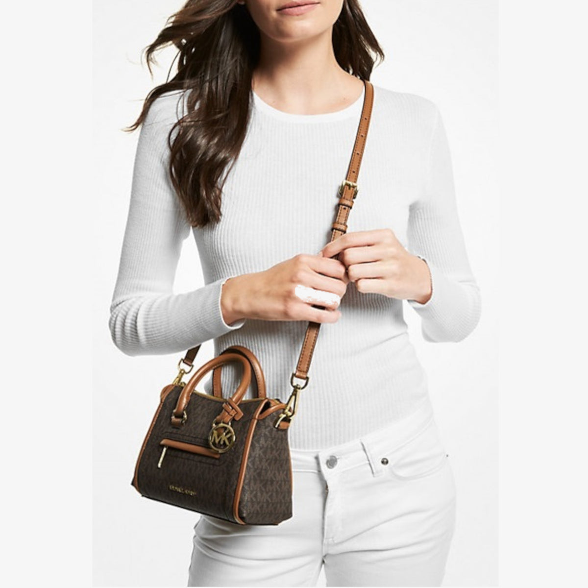 MICHAEL Michael Kors Carine Brown Extra-Small Logo Satchel