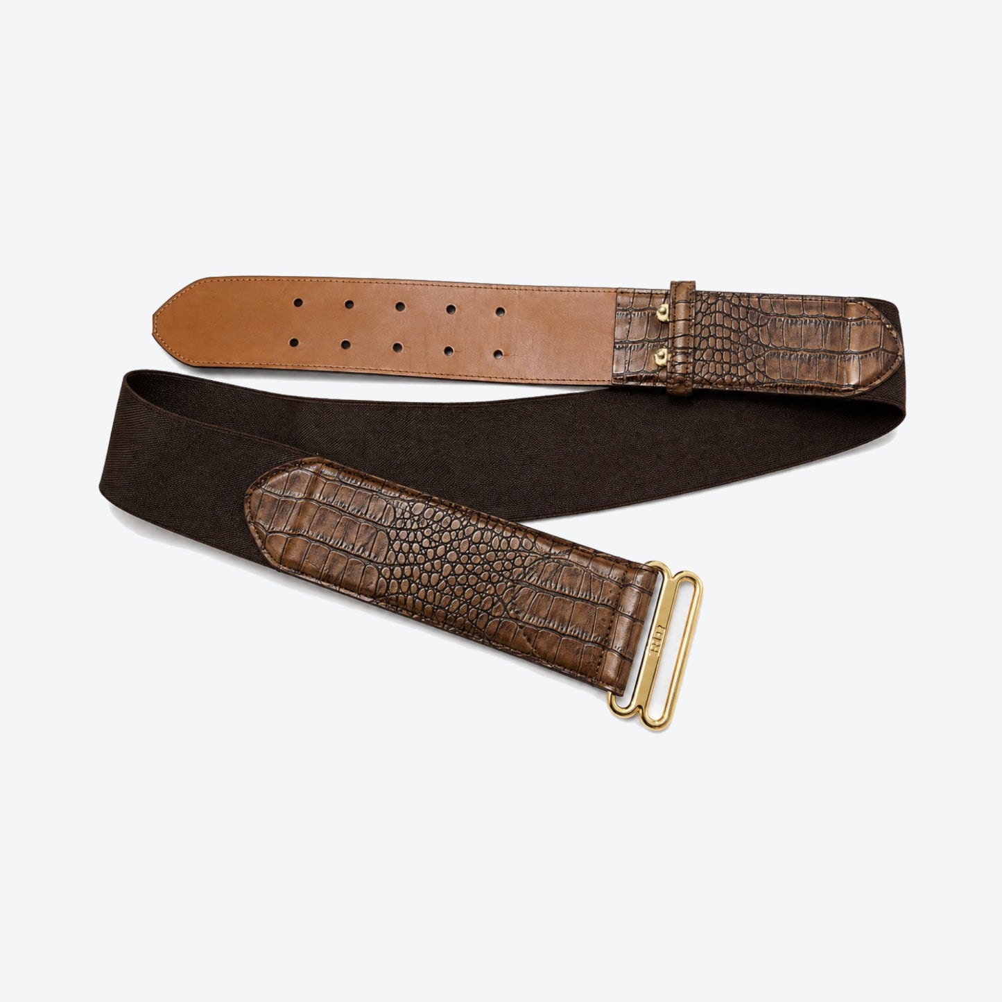 Lauren Ralph Lauren Brown Embossed Stretch Leather Belt