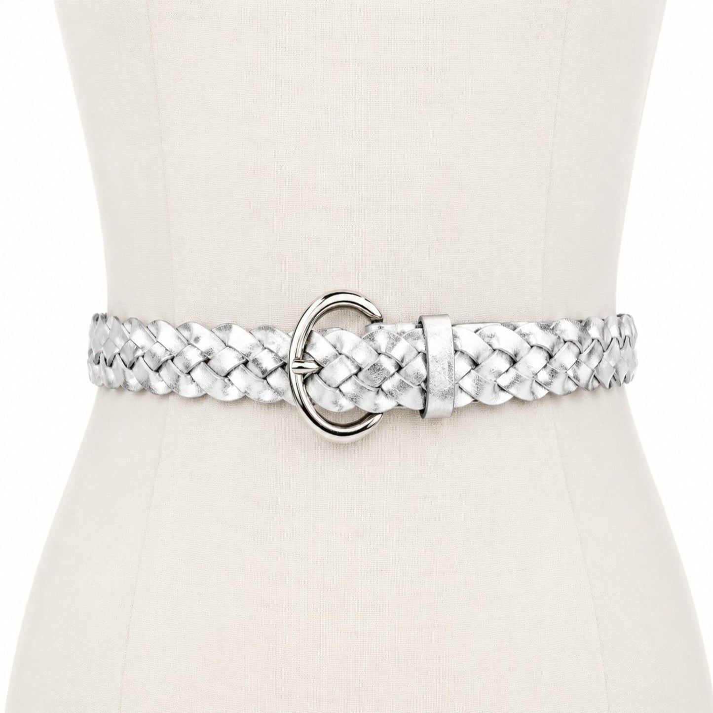 Lauren Ralph Lauren Braided Silver M Leather Belt