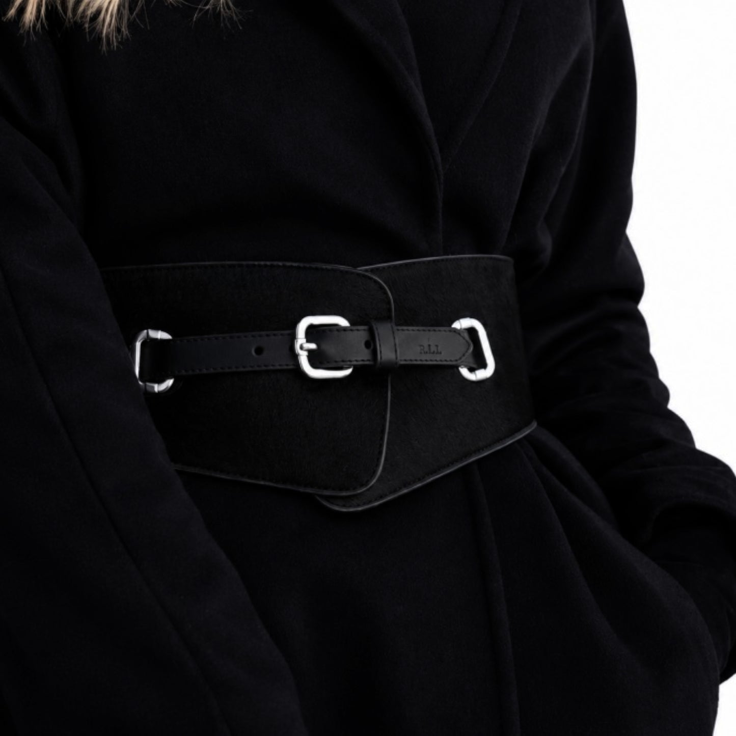 Lauren Ralph Lauren Black Wide Stretch Calf Hair Belt 