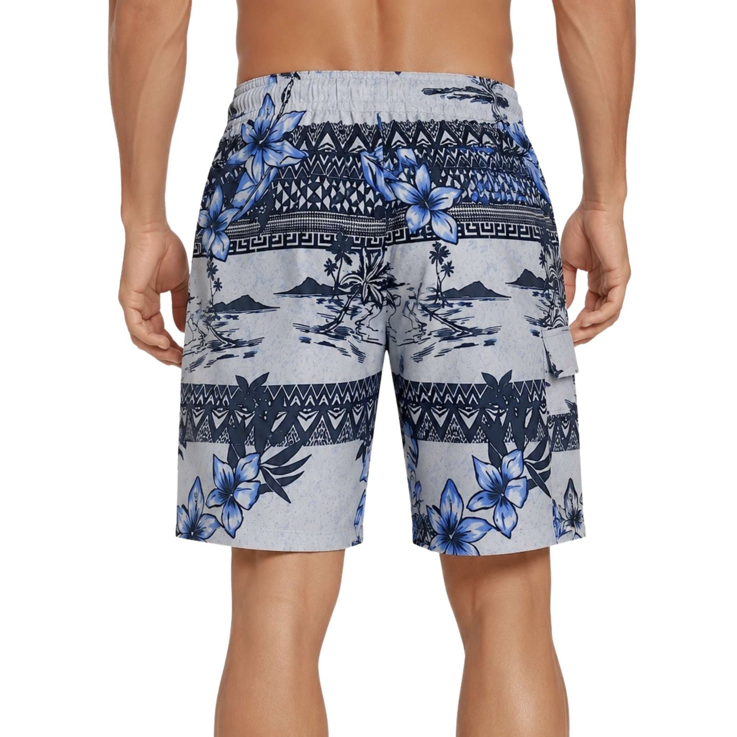 Newport Blue Men's White/Navy Printed Swim Board Shorts