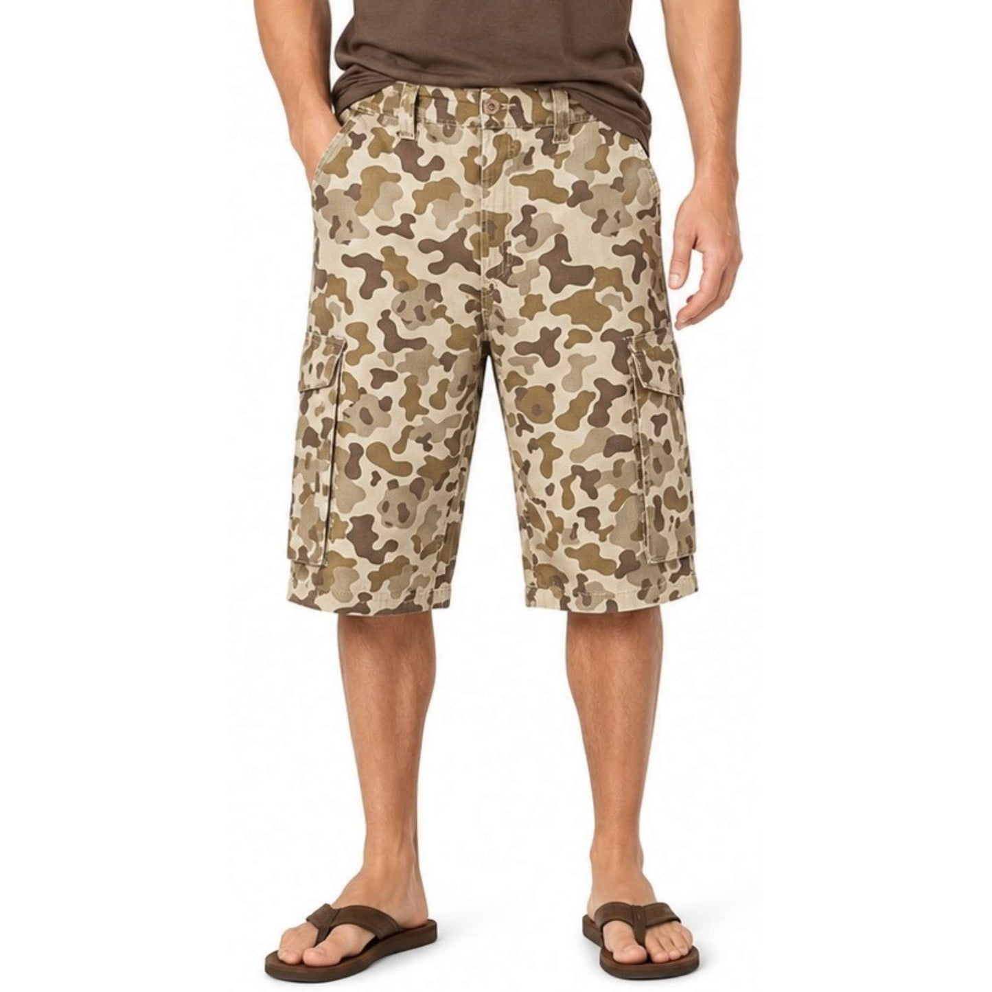 LRG Men's Khaki Camo Core Collection Classic Cargo Shorts