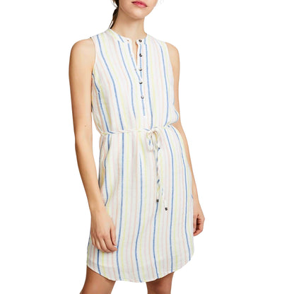 Splendid Women’s Natural Multi Striped Midi Linen Blend Dress
