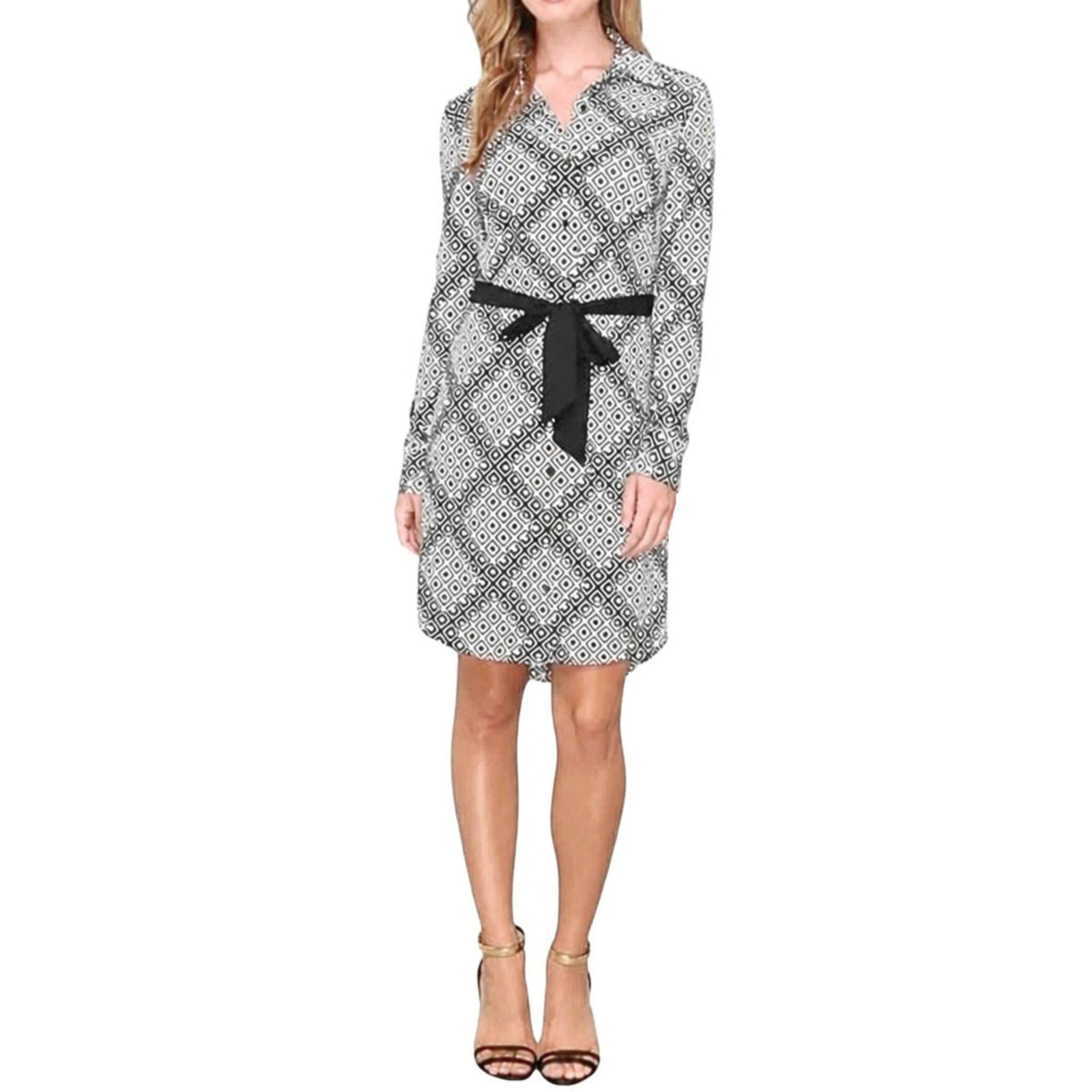 Vince Camuto Women's Black/White Geometric Pattern Shirtdress