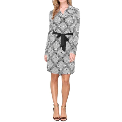 Vince Camuto Women's Black/White Geometric Pattern Shirtdress