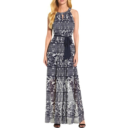 Vince Camuto Women’s Navy Blue/Ivory Chiffon Maxi Dress