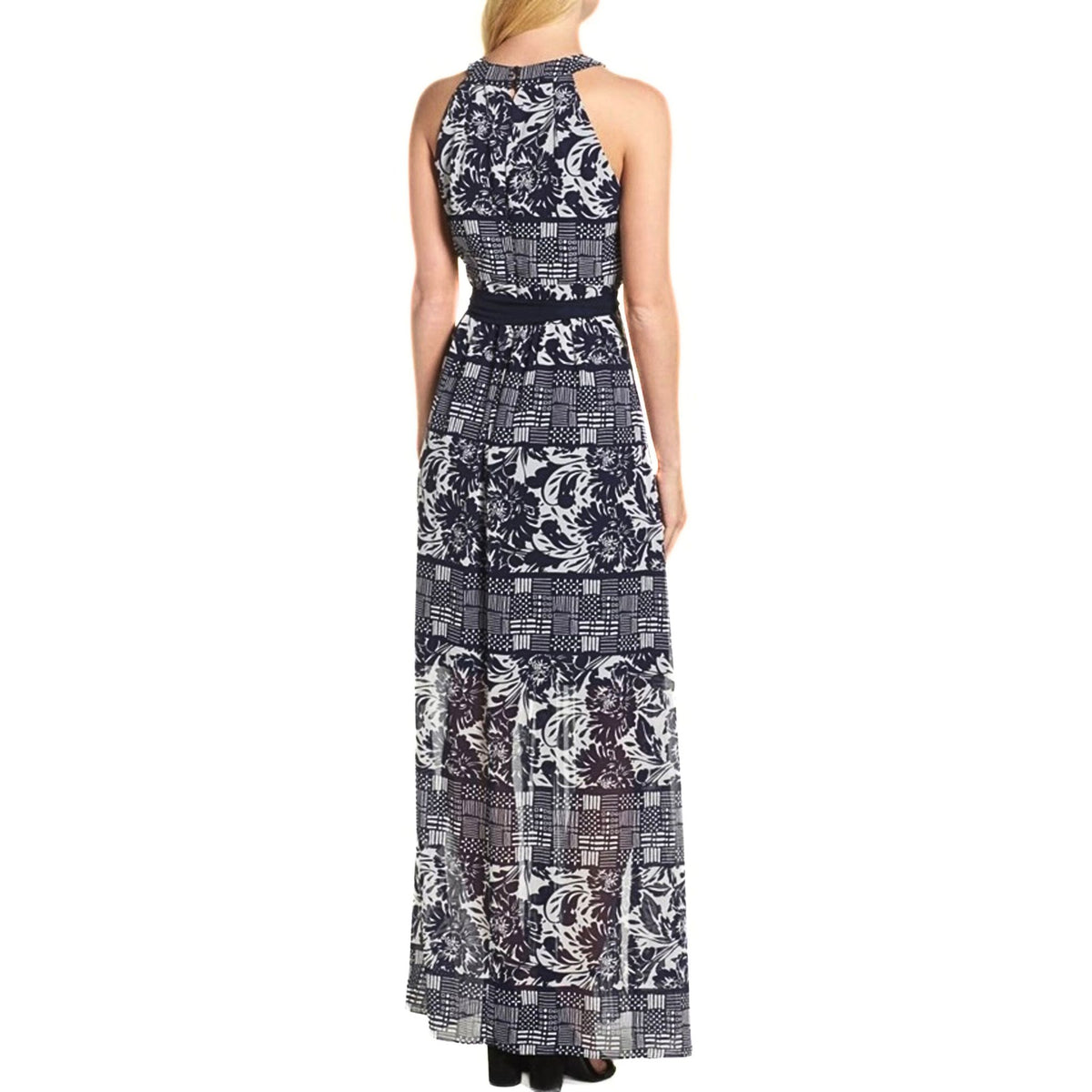 Vince Camuto Women’s Navy Blue/Ivory Chiffon Maxi Dress