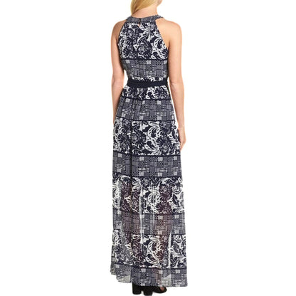 Vince Camuto Women’s Navy Blue/Ivory Chiffon Maxi Dress