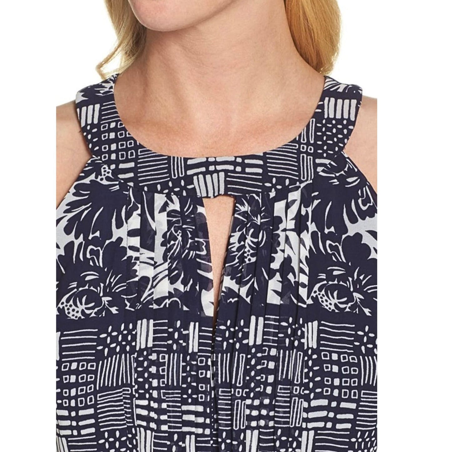 Vince Camuto Women’s Navy Blue/Ivory Chiffon Maxi Dress