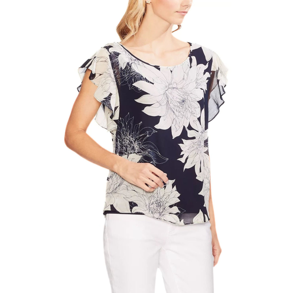 Vince Camuto Women's Classic Navy Pagoda Blossom Blouse