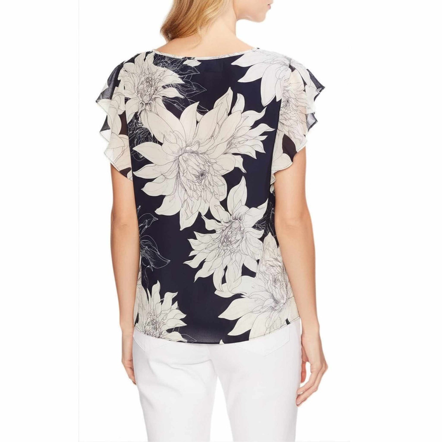 Vince Camuto Women's Classic Navy Pagoda Blossom Blouse