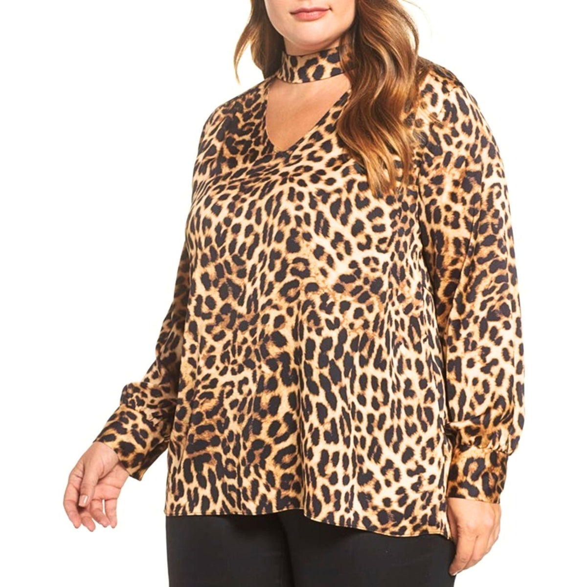 Vince Camuto Women’s Plus Size Leopard Print Mock Choker Neck Top