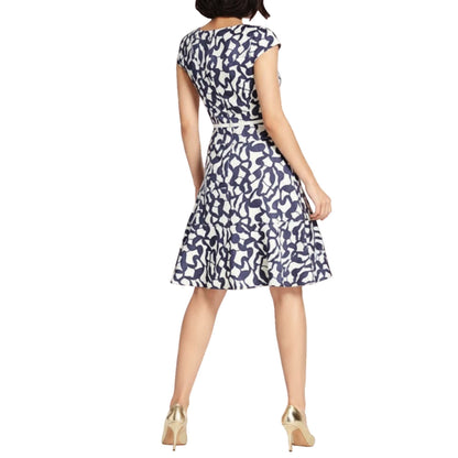 Anne Klein Women’s Lapis Cap-Sleeve Jacquard Belted Dress