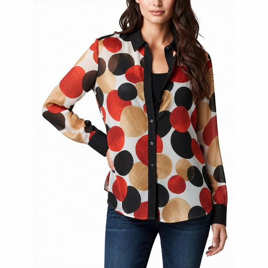 Anne Klein Women's Apple Cinnamon Sheer Circle-Print Blouse