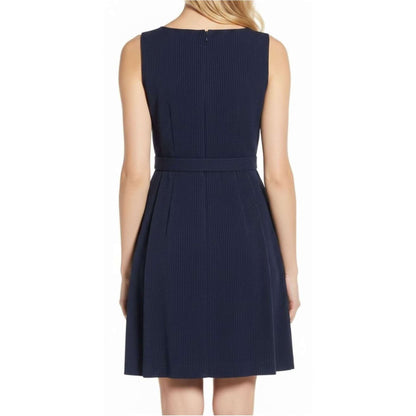 Anne Klein Women’s Cadet/Black Belted Stripe Seersucker Dress