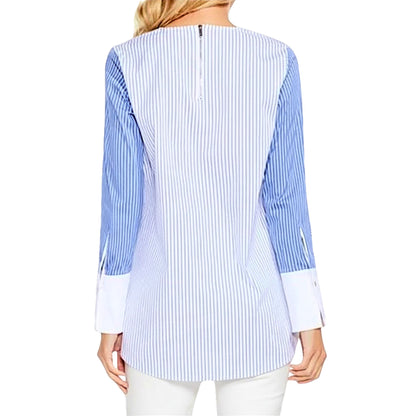 Vince Camuto Women's Chambray Colorblock Stripe Slit Sleeve Shirt