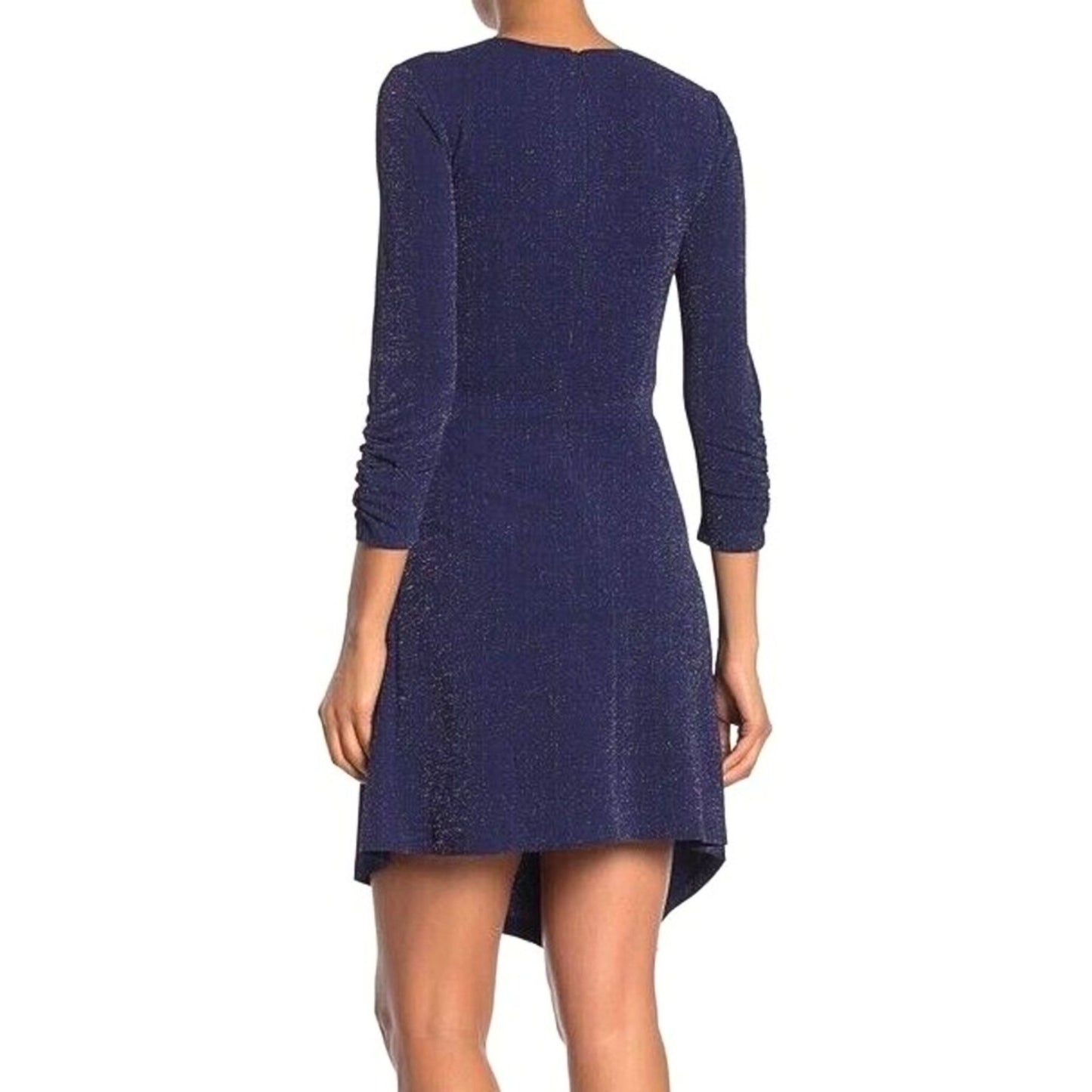 Vince Camuto Women's Navy Metallic Asymmetrical Hem Ruched Dress