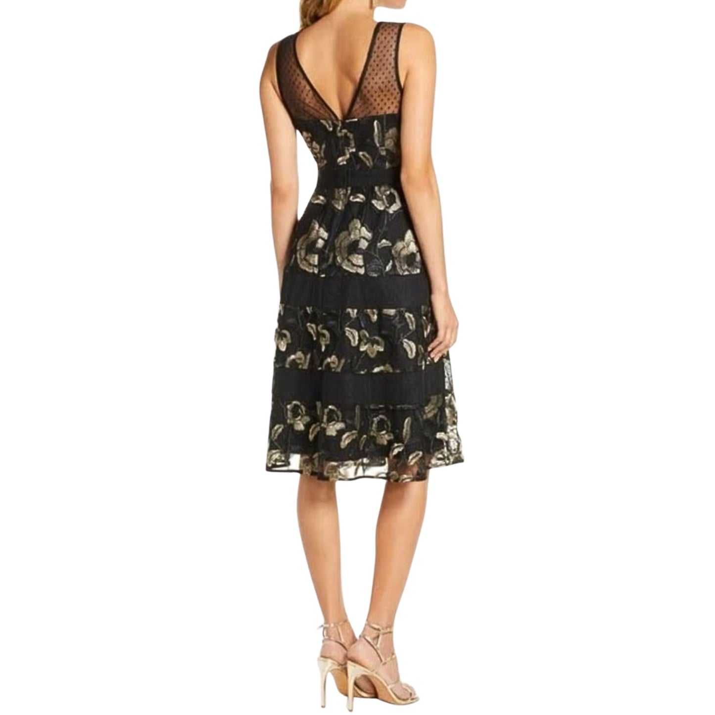Harlyn Women’s Black/Gold Metallic Floral Embroidery Cocktail Dress