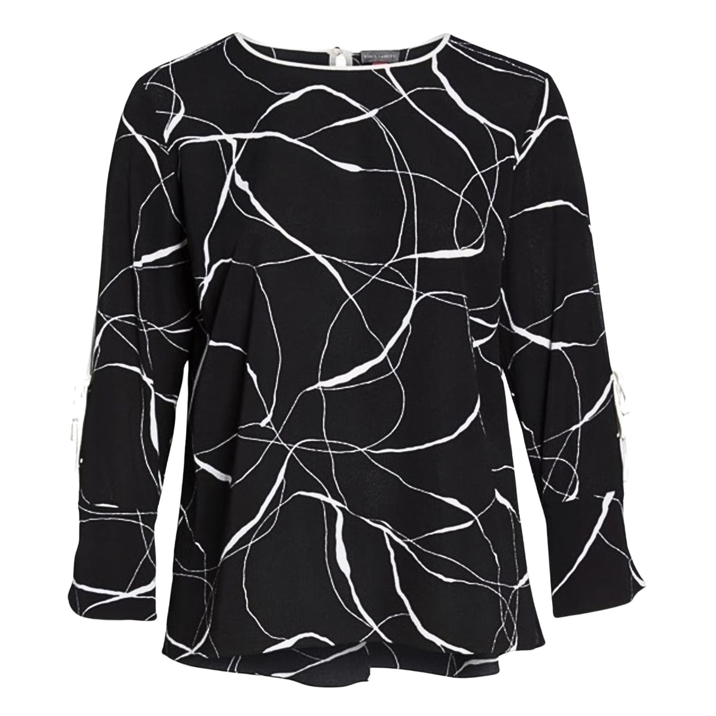 Vince Camuto Plus Size Rich Black Split-Sleeve Woven printed Blouse