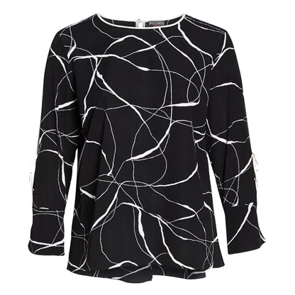 Vince Camuto Plus Size Rich Black Split-Sleeve Woven printed Blouse