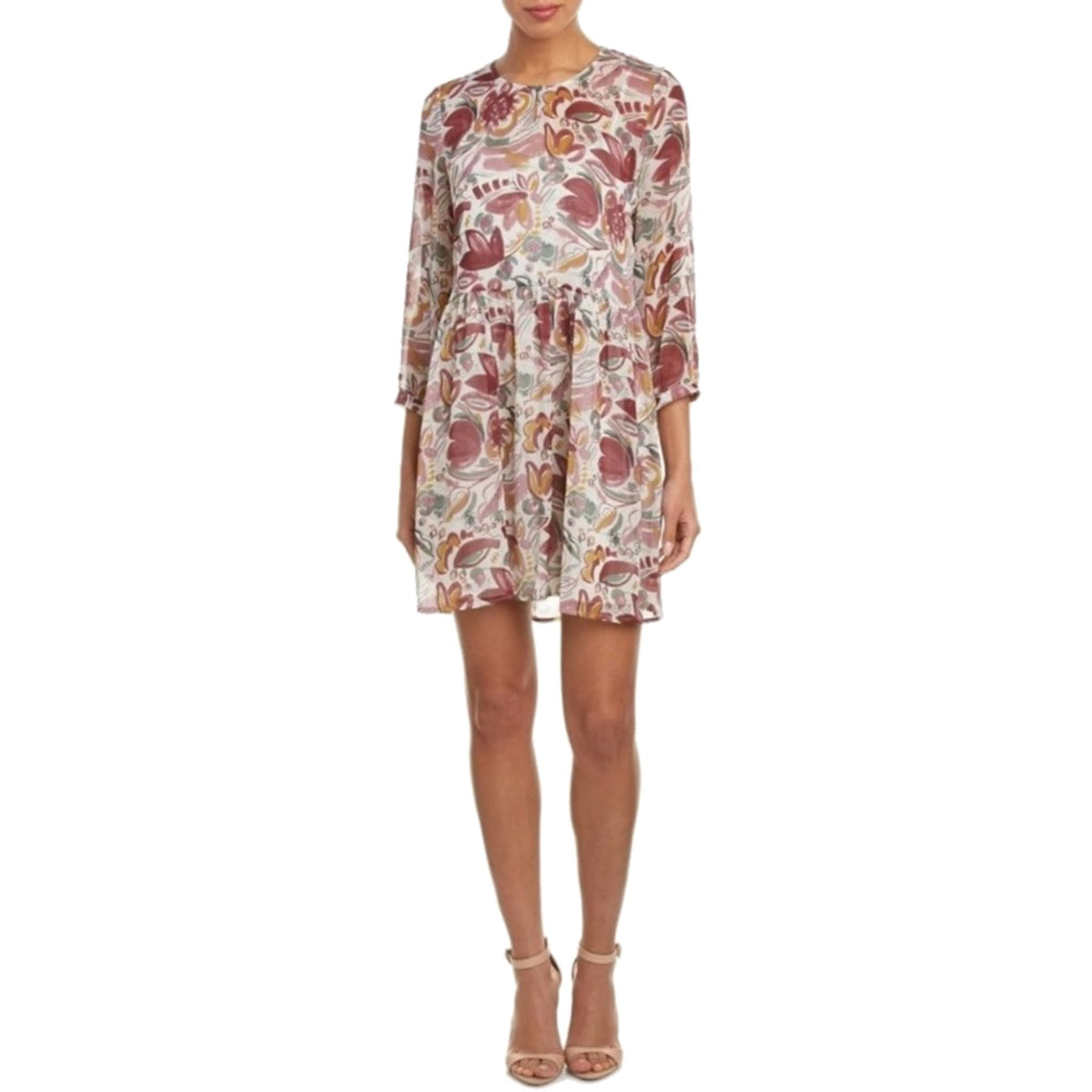 Two by Vince Camuto Women's Mauve Dust Floral Print Babydoll Dress