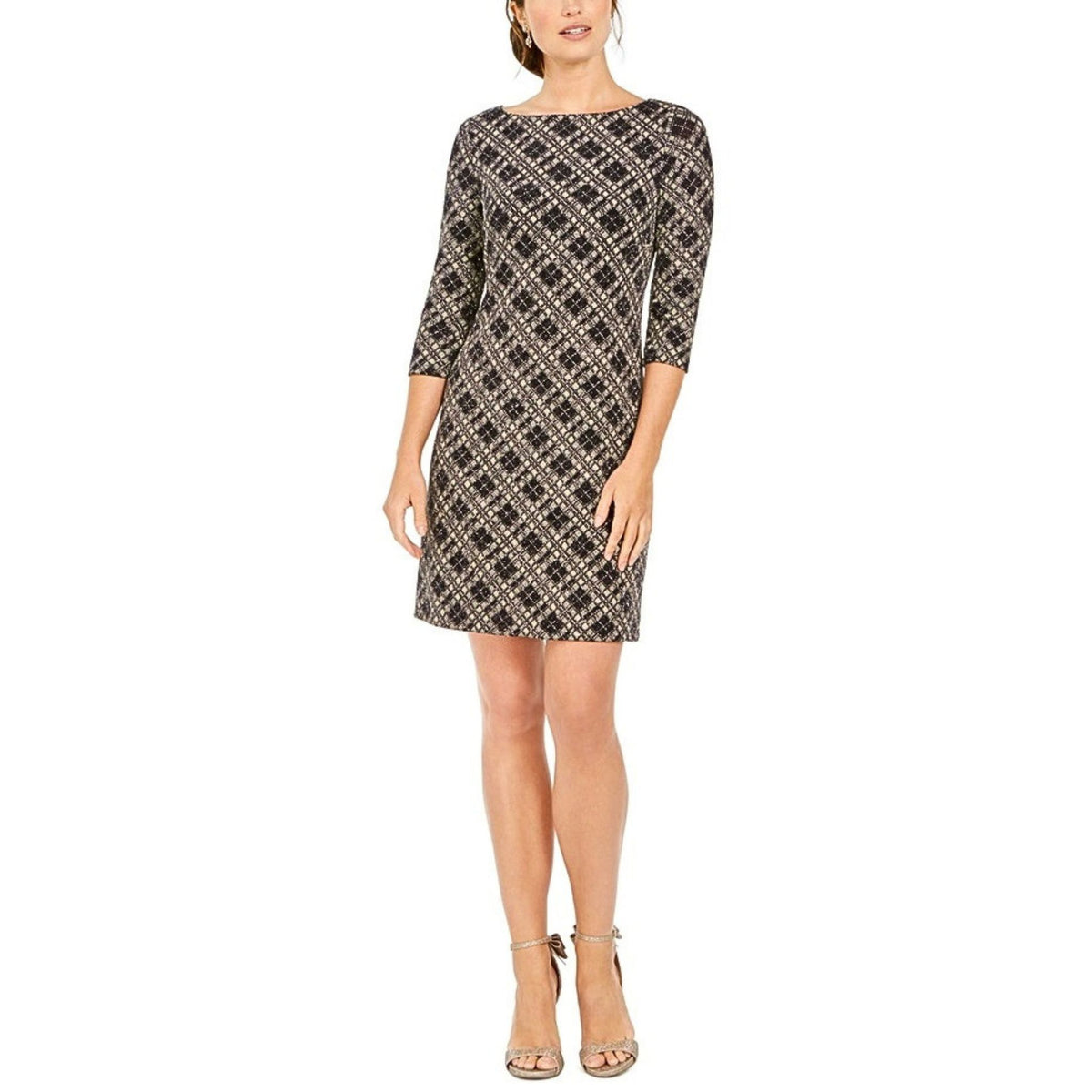 Vince Camuto Women's Black/Gold Plaid Metallic Sheath Dress