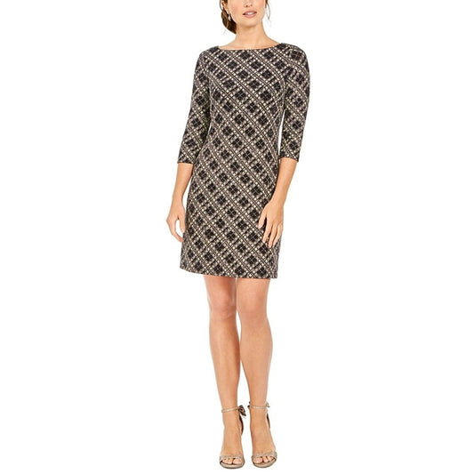 Vince Camuto Women's Black/Gold Plaid Metallic Sheath Dress