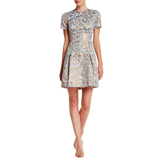 Vince Camuto Women's Blue/gold Jacquard Fit & Flare Dress