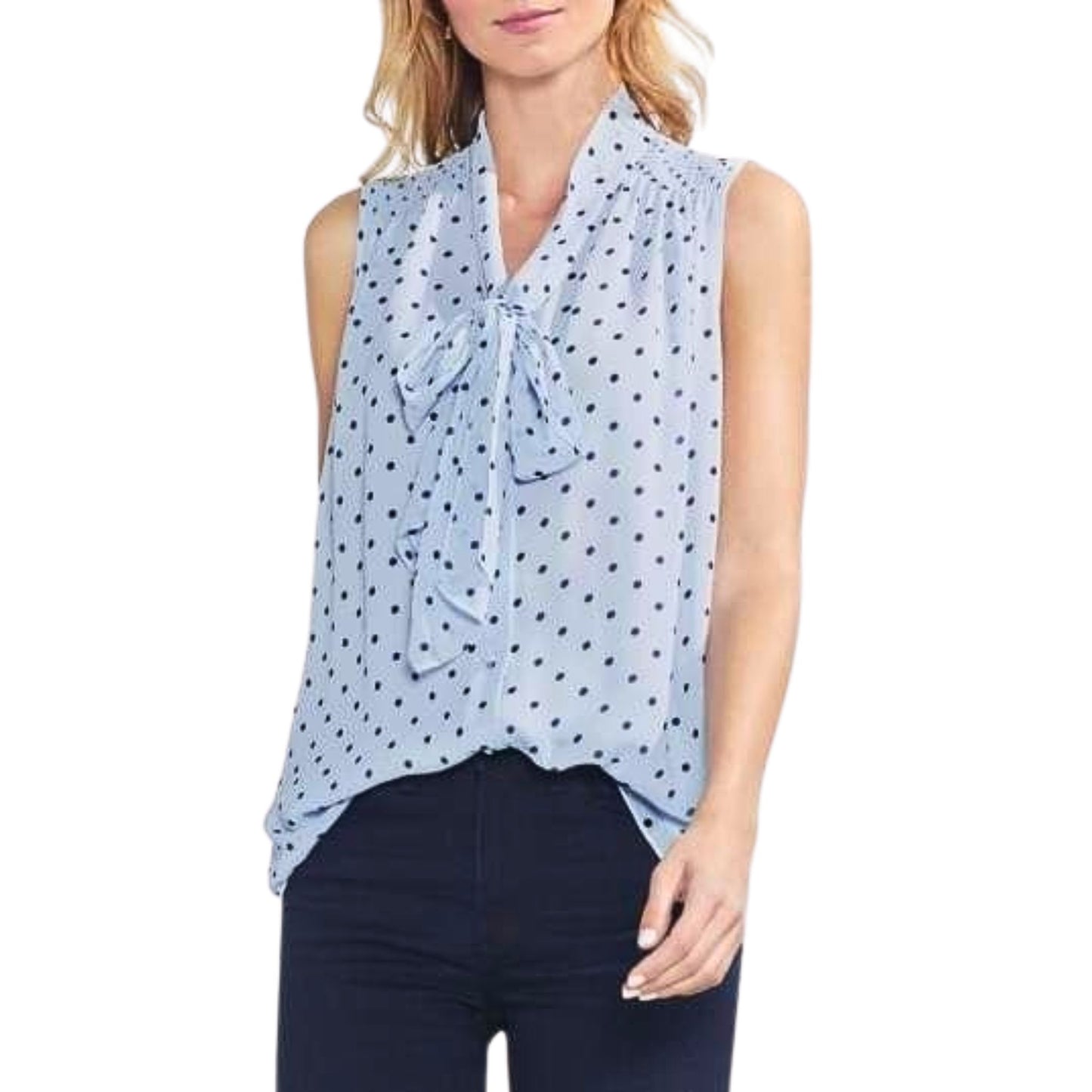 Vince Camuto Women's Lake Breeze Classic Romantic Dots Tie Neck Blouse