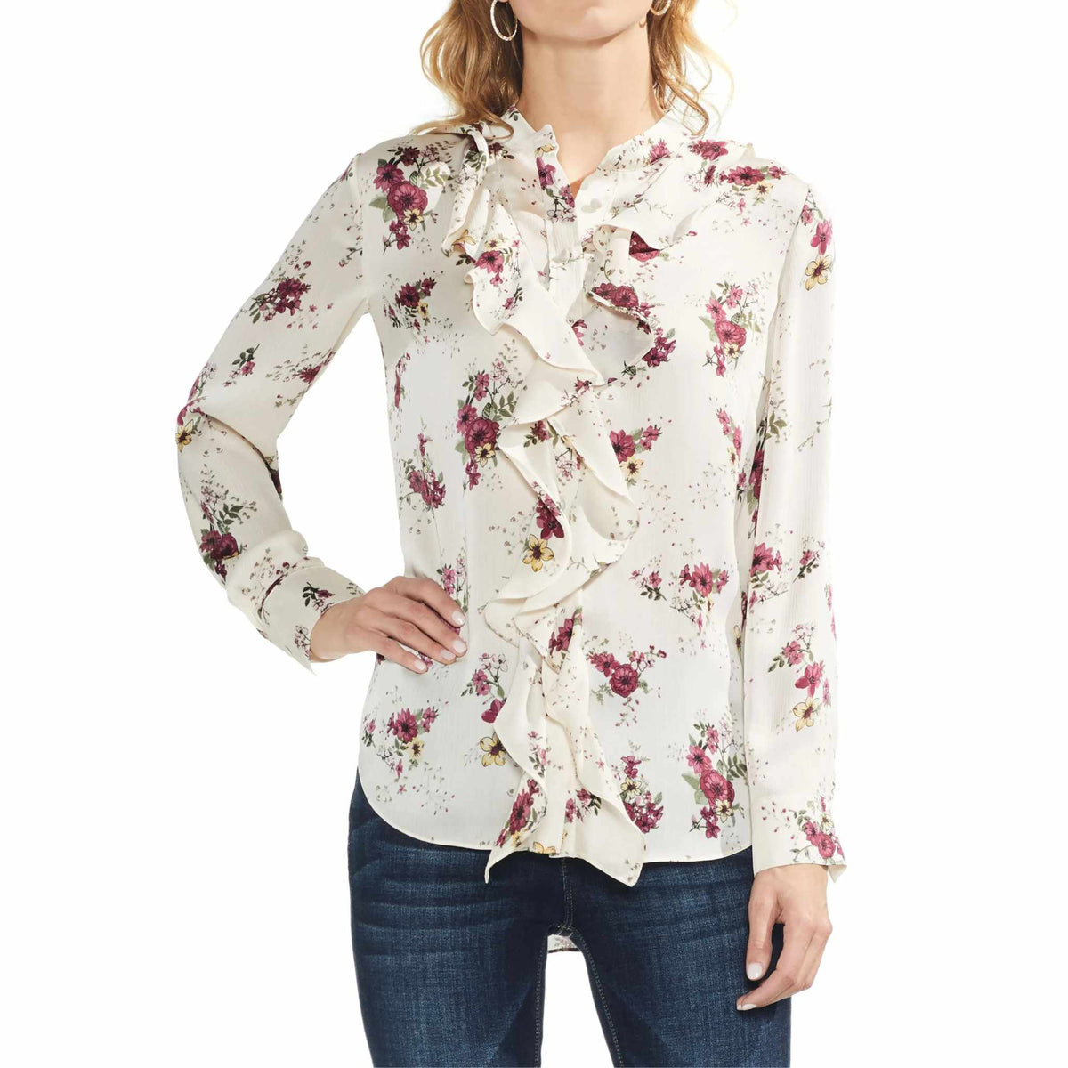 Vince Camuto Women’s Almond Ruffled Floral-Print Top