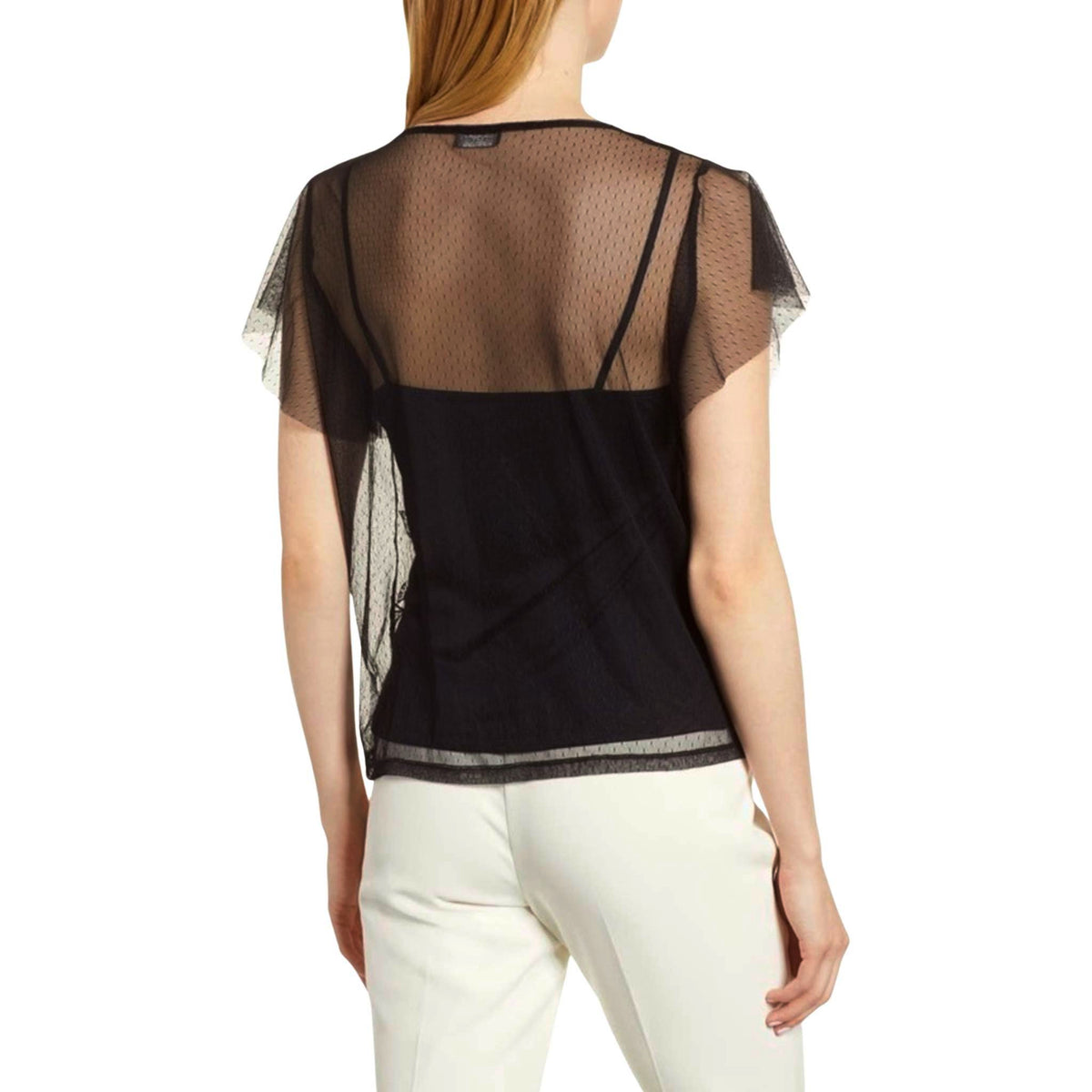 Vince Camuto Women's Black/Grey Embroidered Swiss Dot Blouse