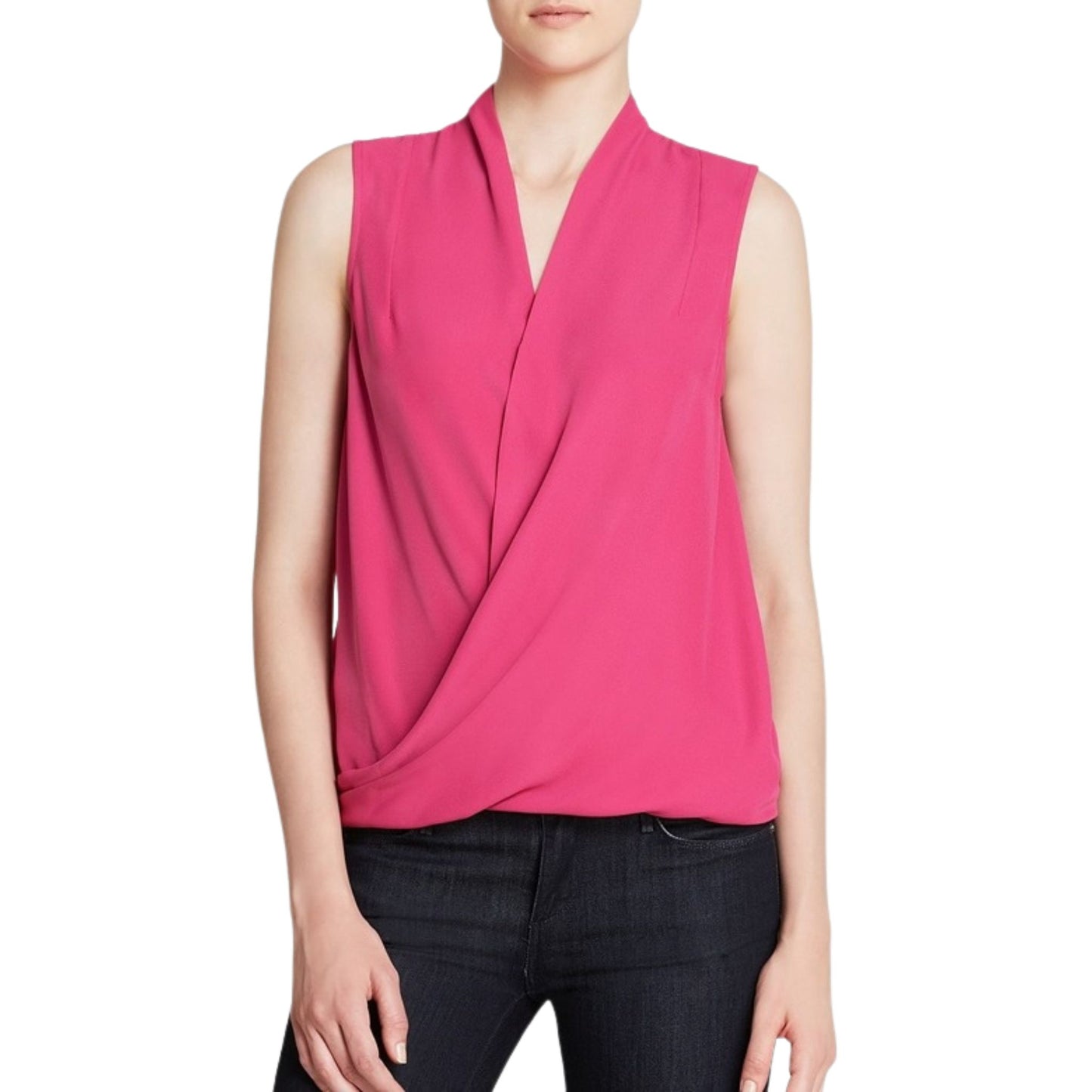 Vince Camuto Women's Fushia Sleeveless Faux-Wrap Top