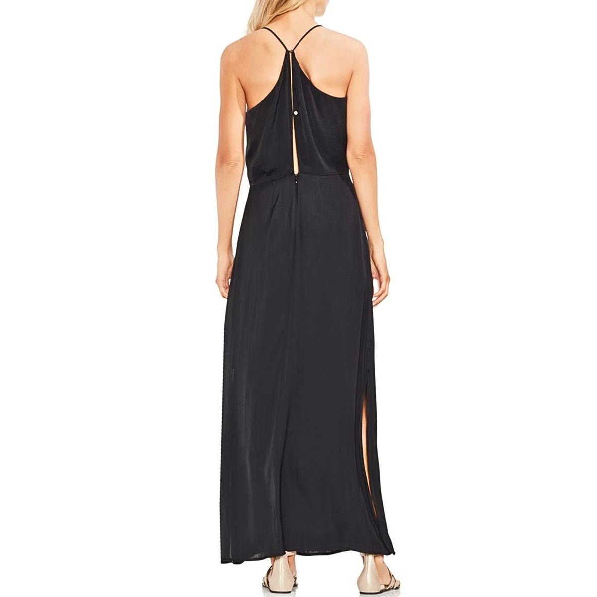 Vince Camuto Black Hammered L Satin Wrap Front Maxi Dress