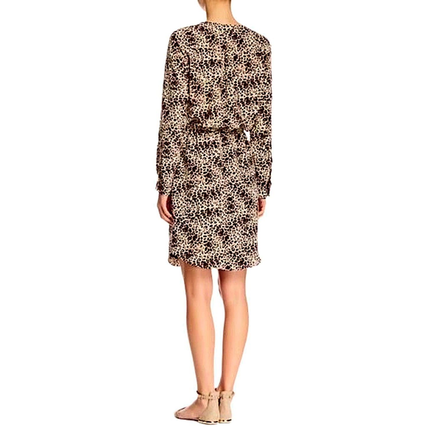 Vince Camuto Black Multi Roll-Tab-Sleeve Leopard-Print Shirtdress