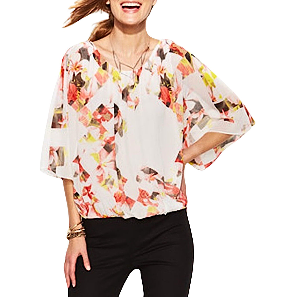 Vince Camuto Taffy Pink Floral-Print Blouson Top