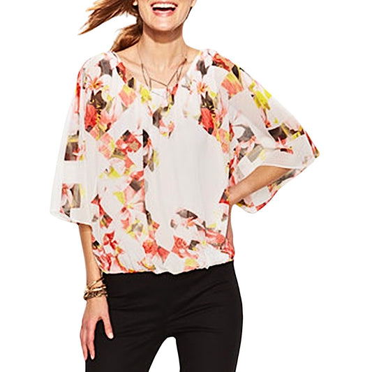 Vince Camuto Taffy Pink Floral-Print Blouson Top