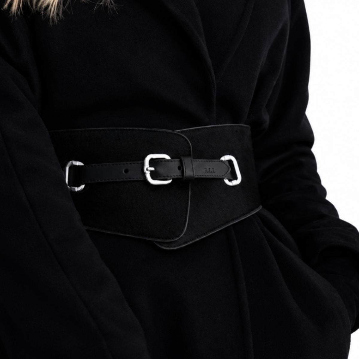 Lauren Ralph Lauren Black Wide Stretch Calf Hair Belt&nbsp;