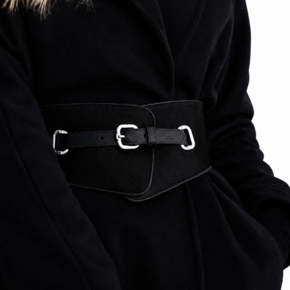 Lauren Ralph Lauren Black Wide Stretch Calf Hair Belt&nbsp;