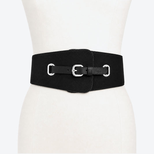 Lauren Ralph Lauren Black Wide Stretch Calf Hair Belt&nbsp;