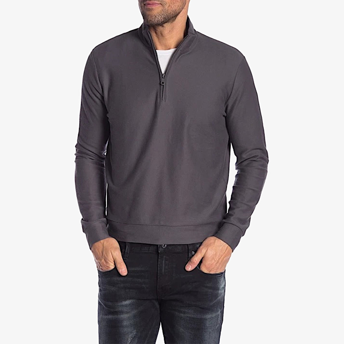 Thomas Dean Men’s Long Sleeve Partial Zip Pullover Shirt