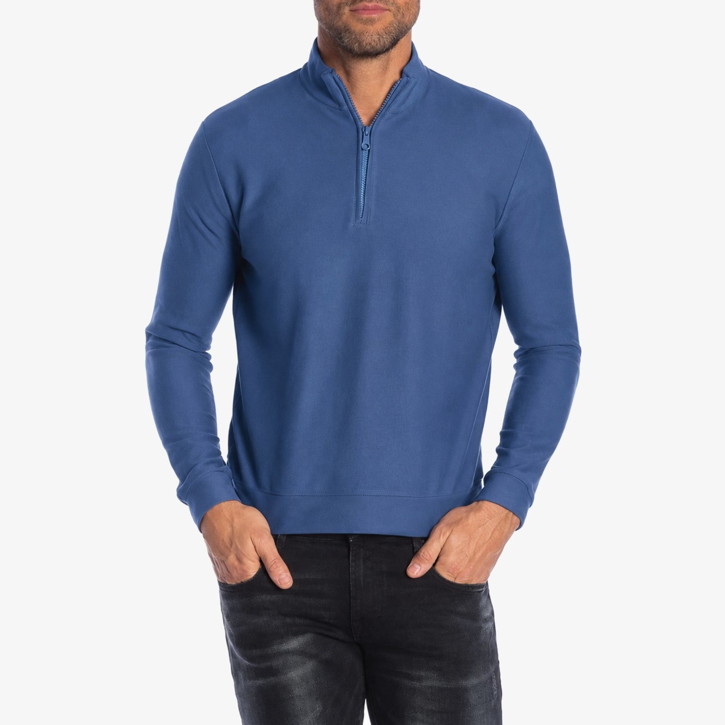 Thomas Dean Men’s Long Sleeve Partial Zip Pullover Shirt