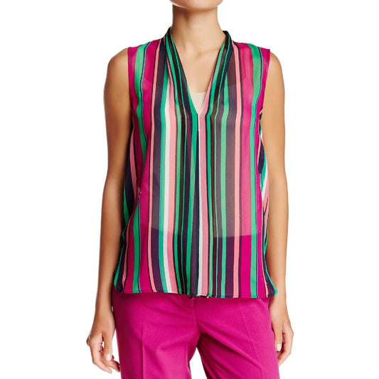 Anne Klein Women's Orchid Combo Sleeveless Sheer Stripe Blouse