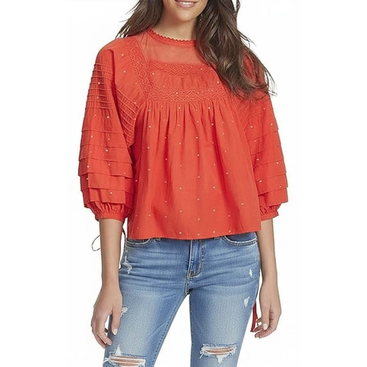 Ella Moss Women's Spicy Orange Lyra Pintucked Woven Top