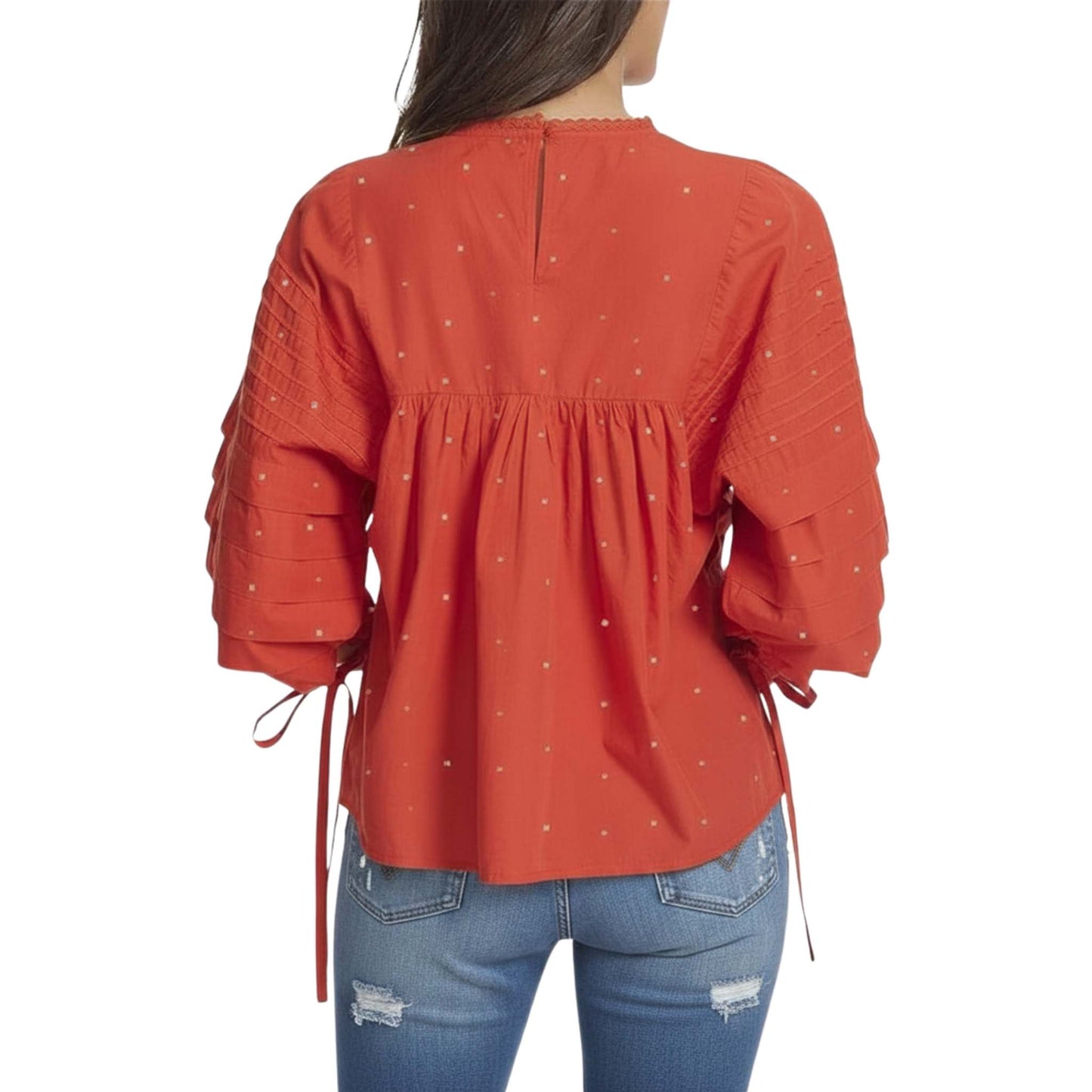 Ella Moss Women's Spicy Orange Lyra Pintucked Woven Top